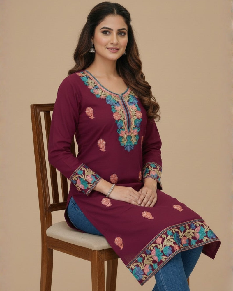 Maroon Kashmiri Long Kurti