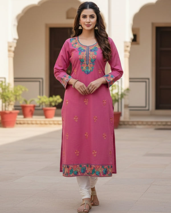 Pink Kashmiri Long Kurti