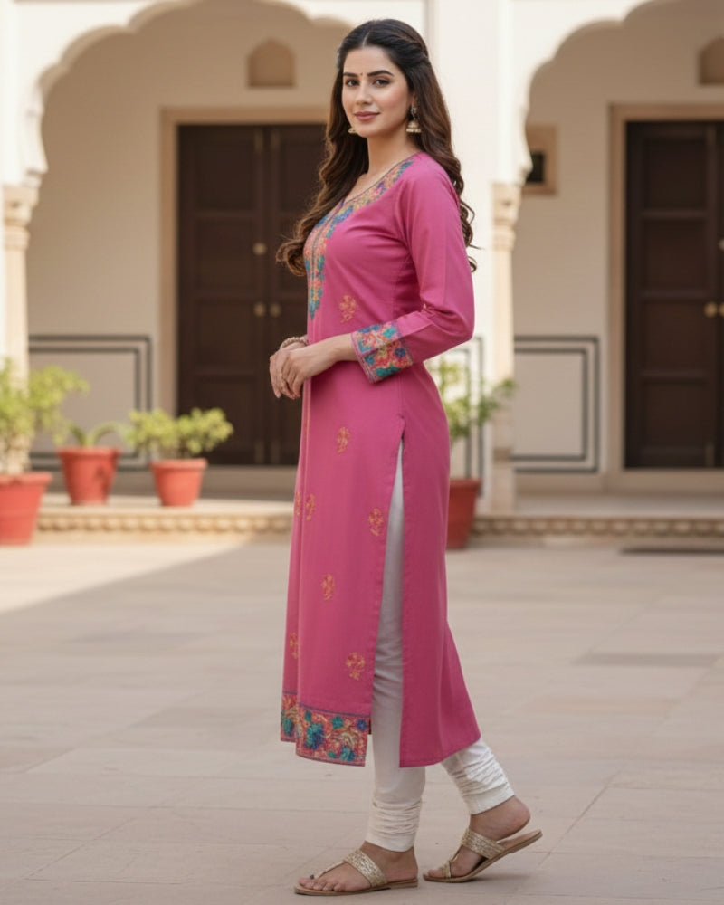 Pink Kashmiri Long Kurti