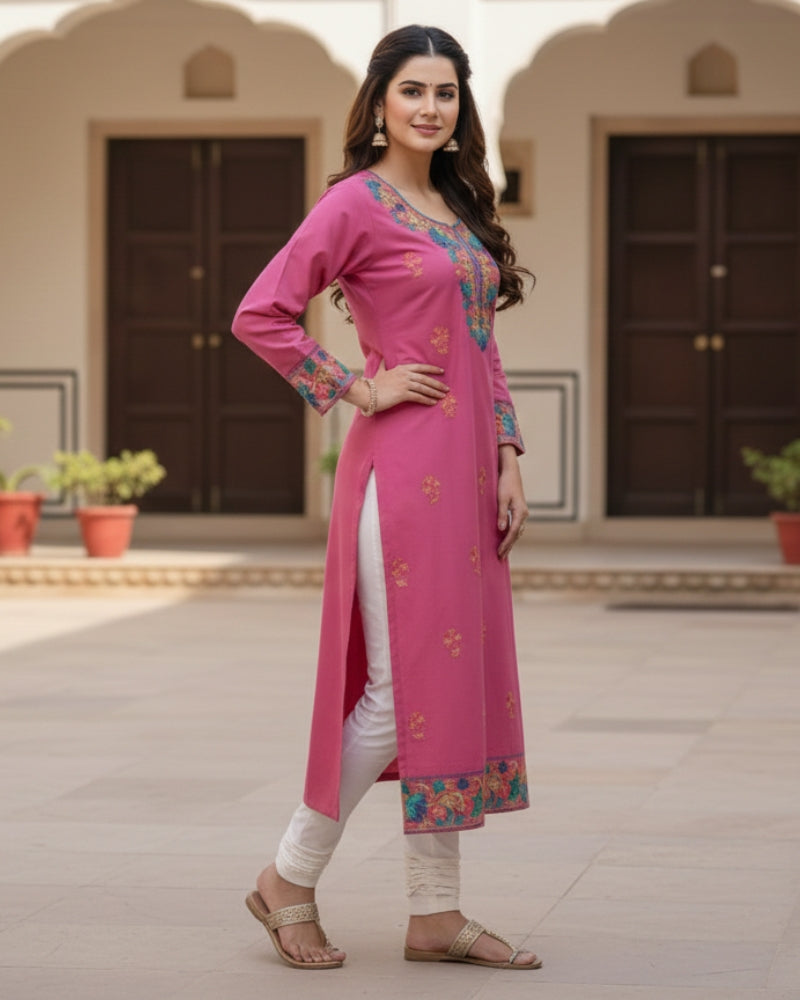 Pink Kashmiri Long Kurti