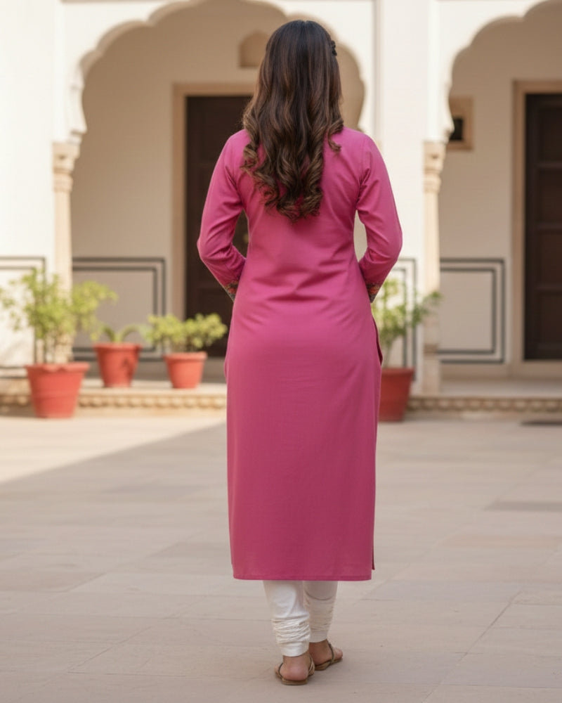 Pink Kashmiri Long Kurti