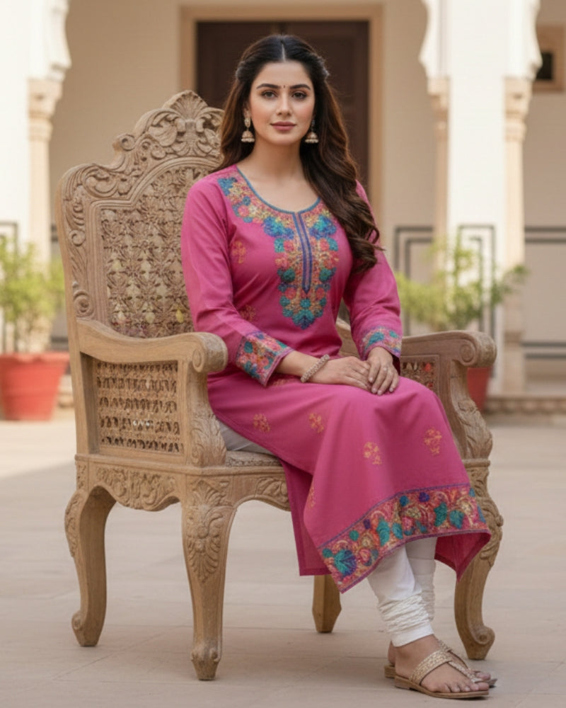 Pink Kashmiri Long Kurti