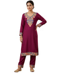Kashmiri Embroidered Rayon Co-Ord Set - Maroon