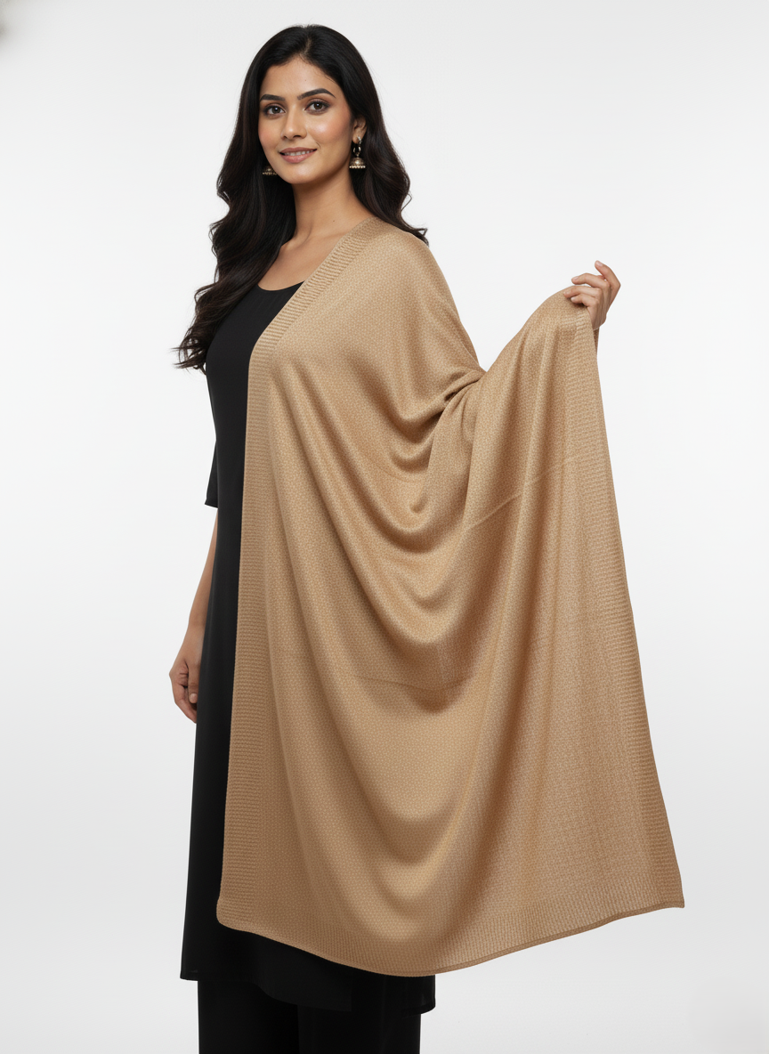 Woolen Zari Stole For Women Winterwear - Camel