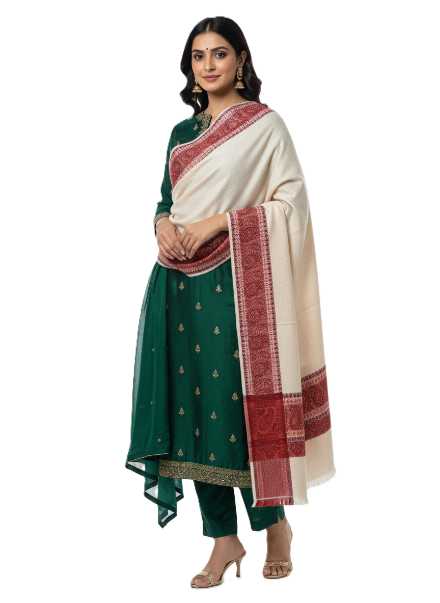 KRITI Border Design Woolen Beige Color Shawl for Women