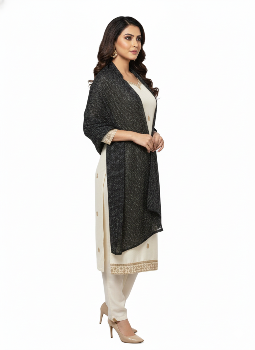Woolen Zari Stole For Women Winterwear - Black