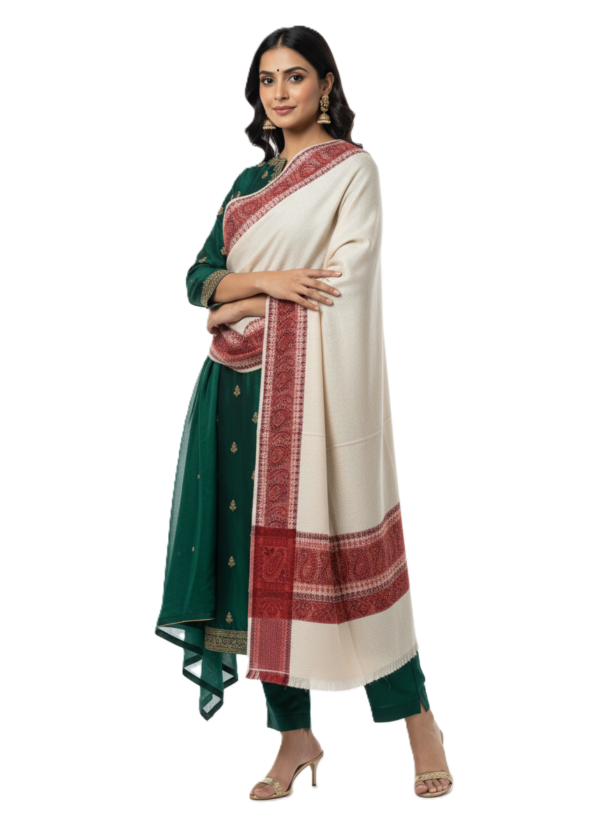 KRITI Border Design Woolen Beige Color Shawl for Women