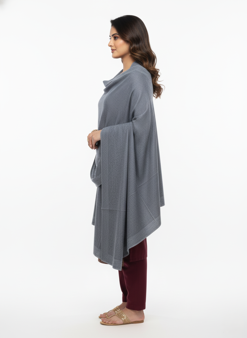 Woolen Zari Stole For Women Winterwear - Dark Grey