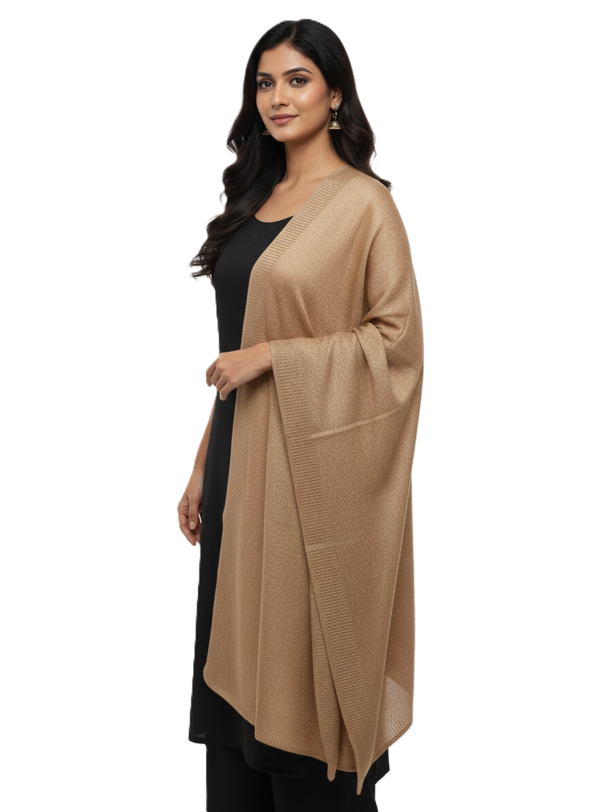 Woolen Zari Stole For Women Winterwear - Camel