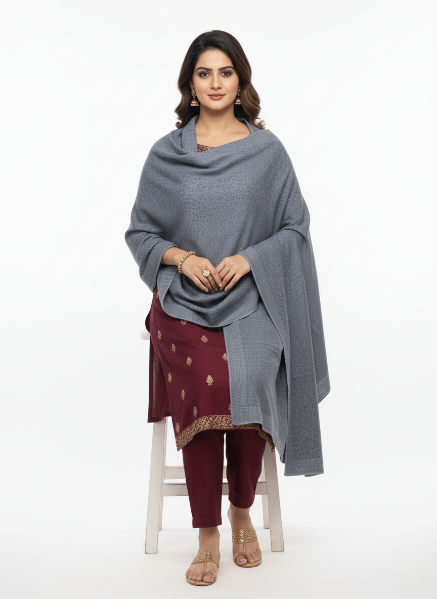 Woolen Zari Stole For Women Winterwear - Dark Grey