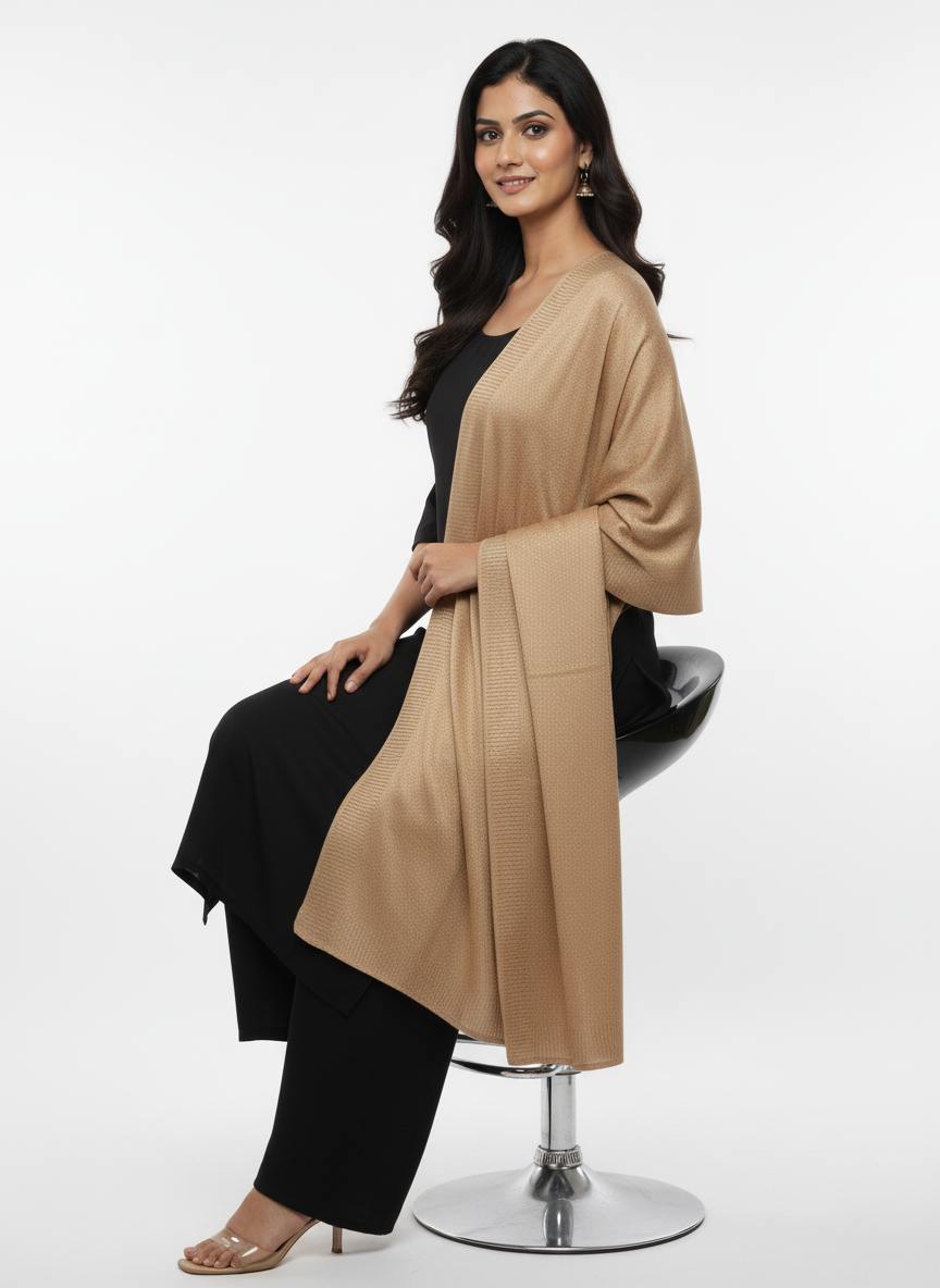 Woolen Zari Stole For Women Winterwear - Camel