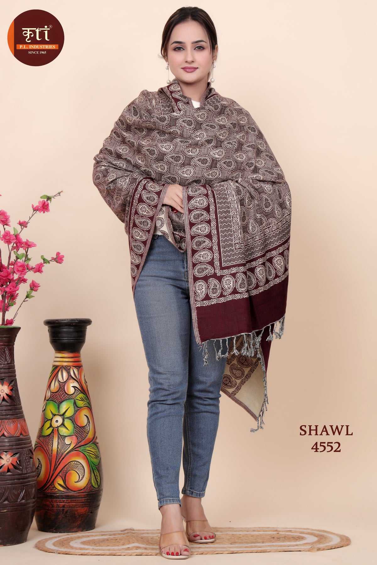 Designer Woolen Shawl for Women- Wine