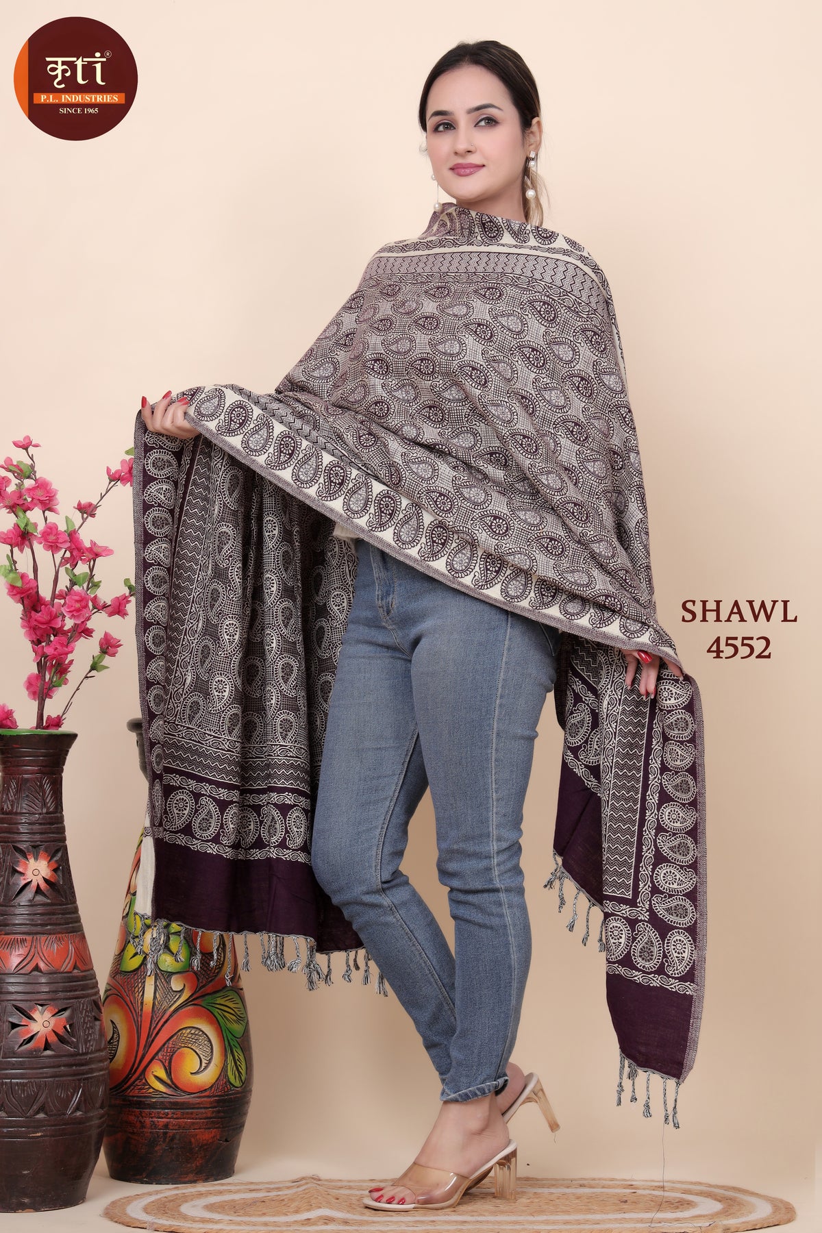Designer Woolen Shawl for Women- Wine