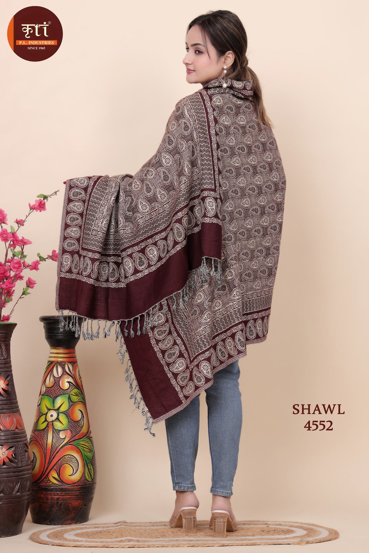 Designer Woolen Shawl for Women- Wine