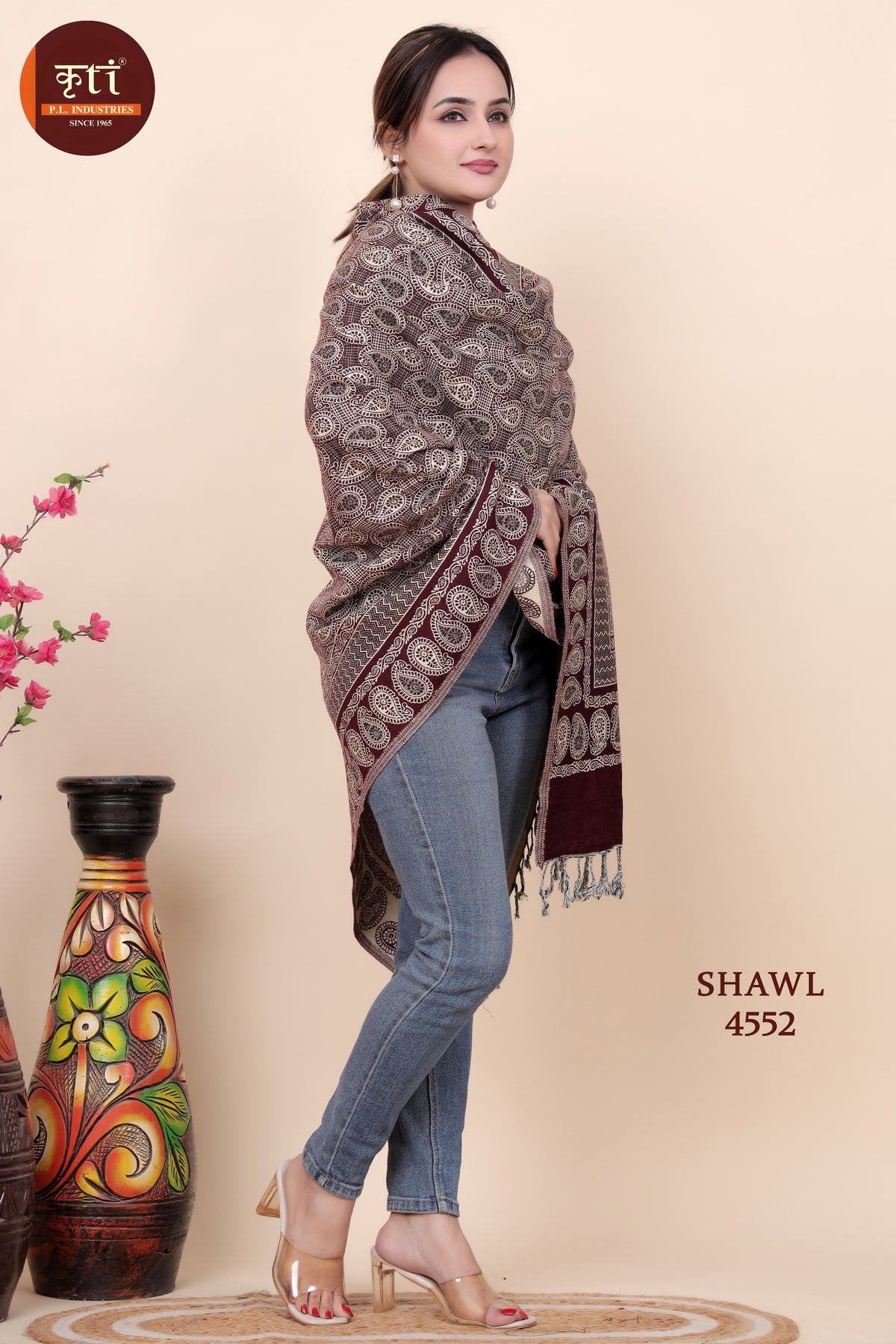 Designer Woolen Shawl for Women- Wine