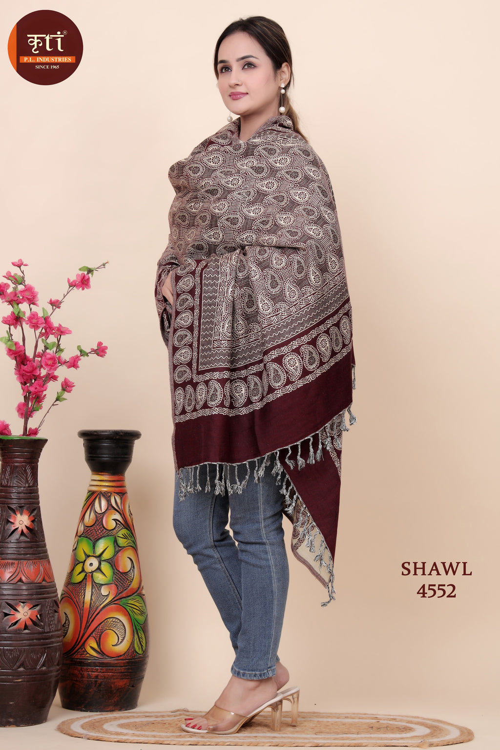 Designer Woolen Shawl for Women- Wine