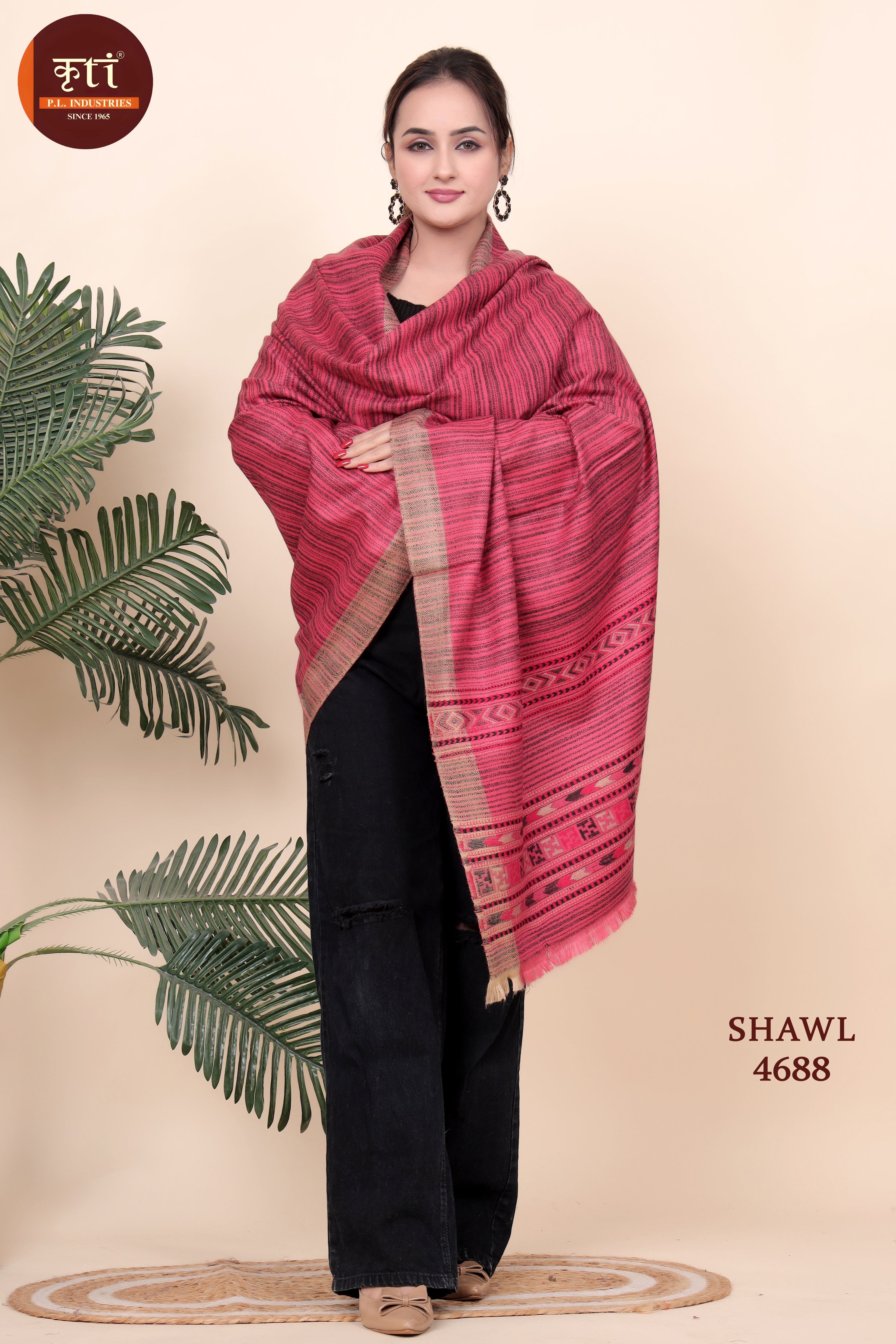 Designer Woollen Shawl - Maroon