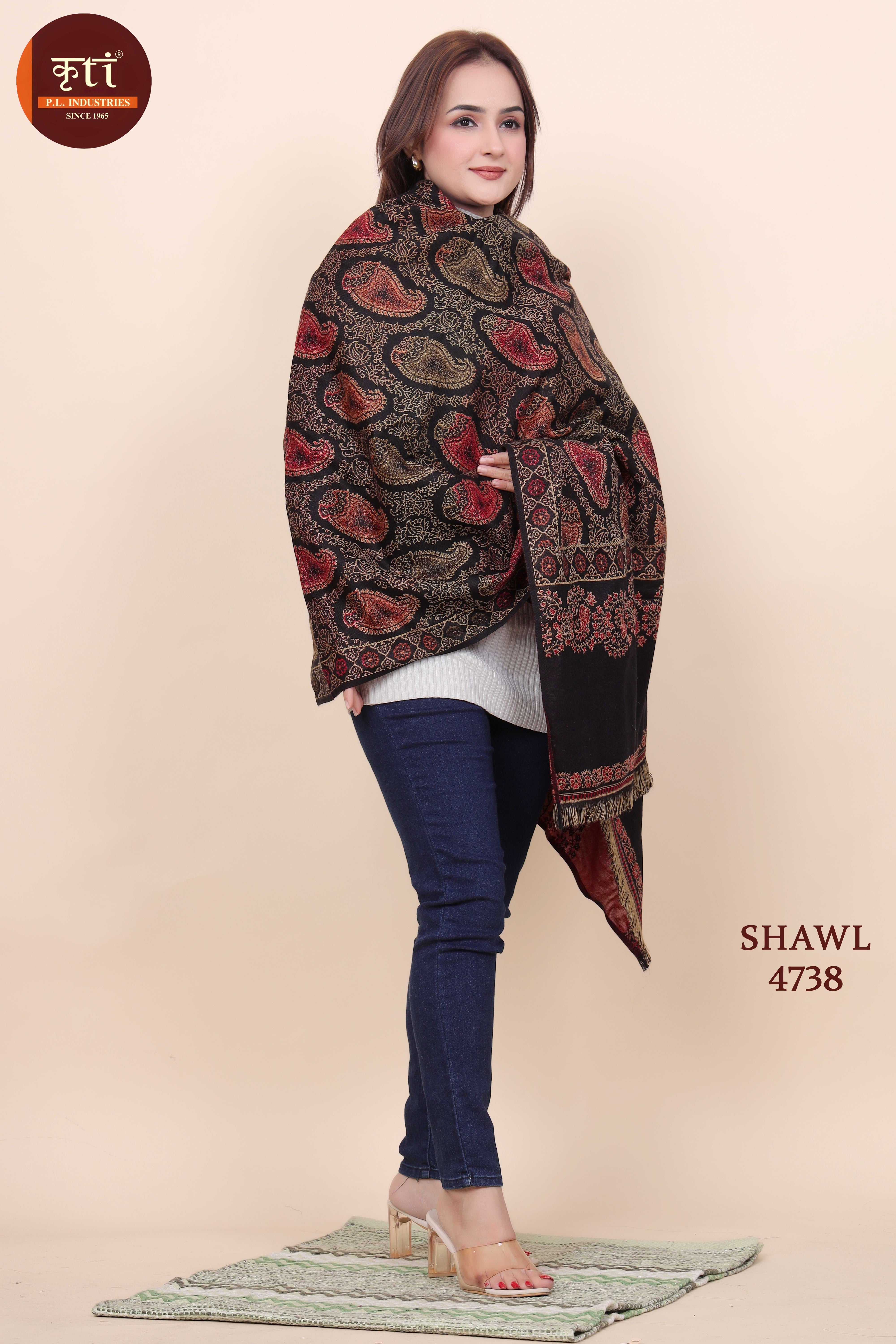 KRITI  Paisley Border Design Woollen Black Color Shawl For Women
