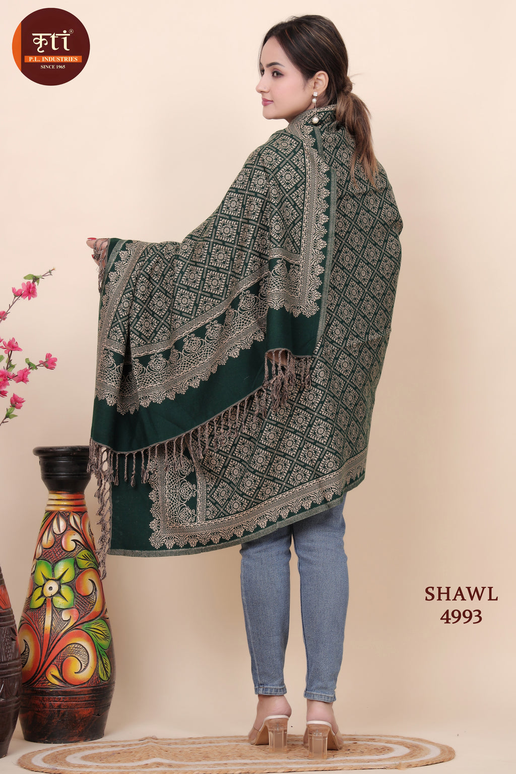 Designer Woolen Green Color Shawl