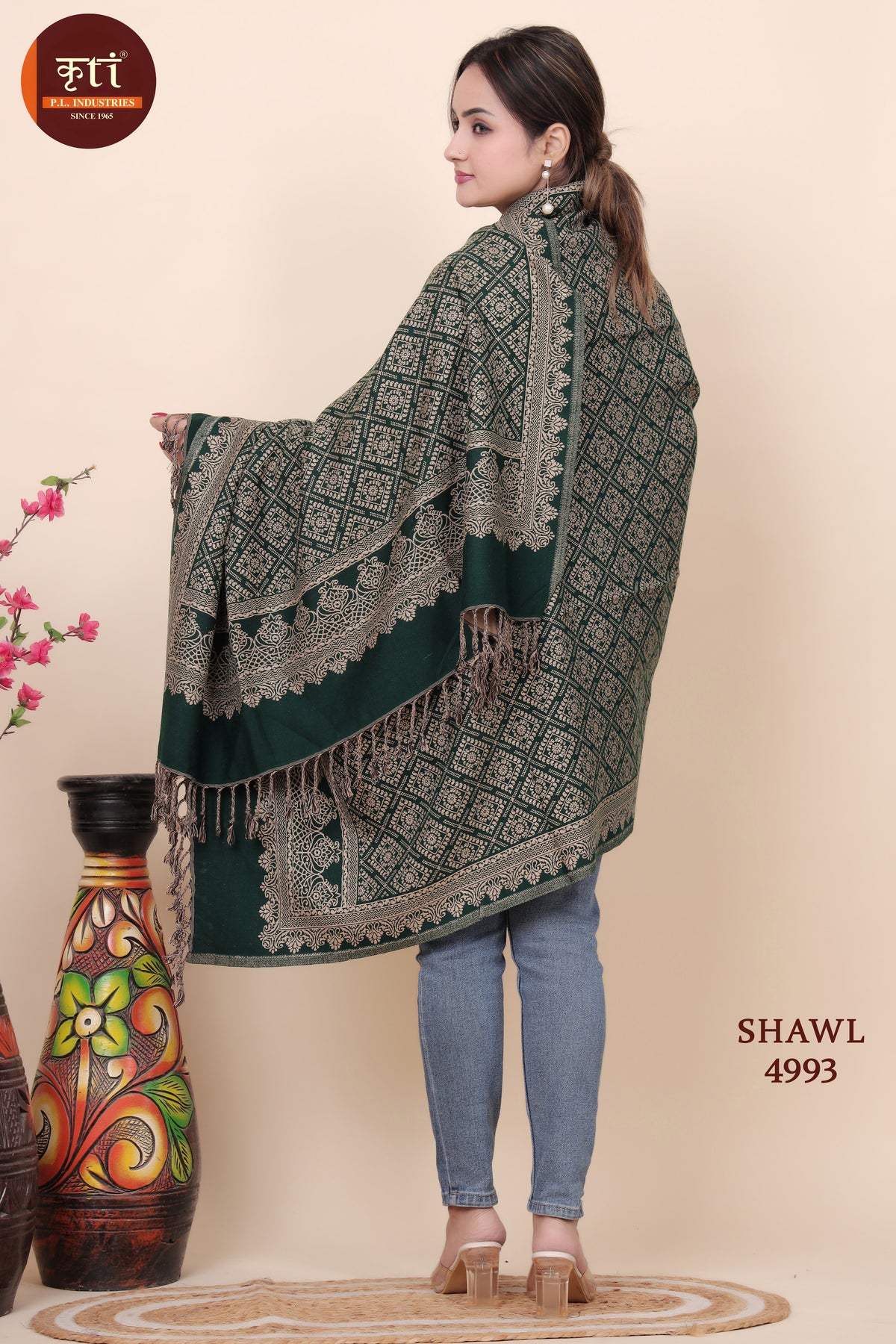 Designer Woolen Green Color Shawl