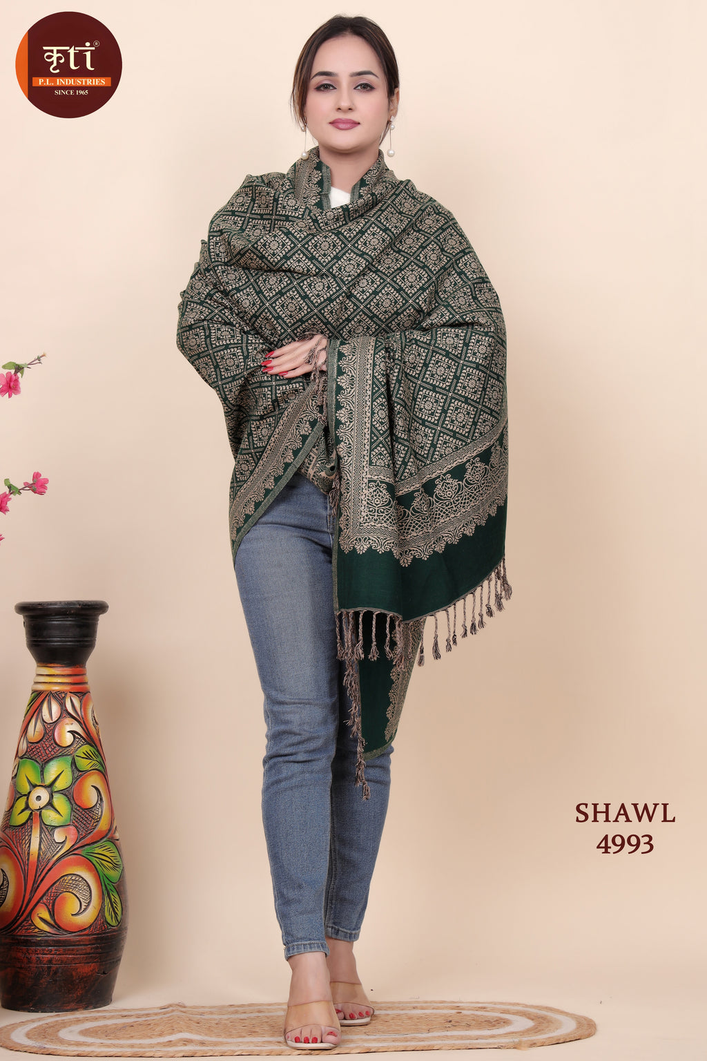 Designer Woolen Green Color Shawl