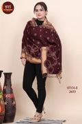 Designer Border Woollen Stole - Maroon