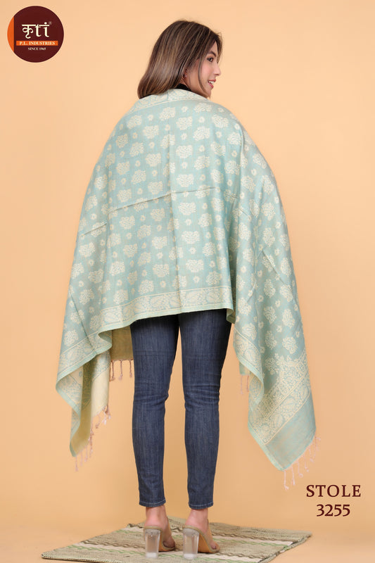 KRITI Floral Pattern Woollen Pista Color Stole For Girl