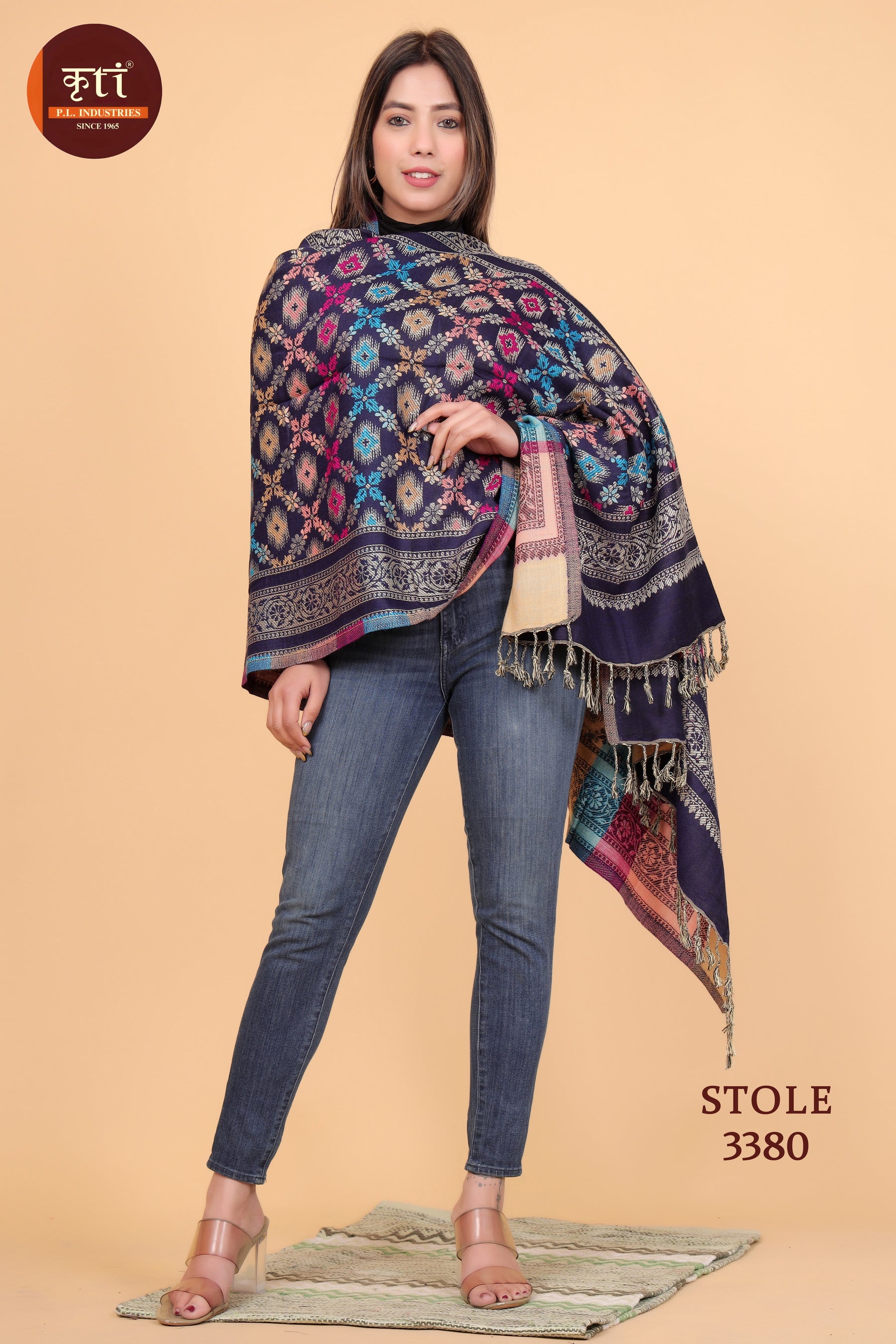 KRITI Floral Designer Woollen Multicolor Stole For Girl