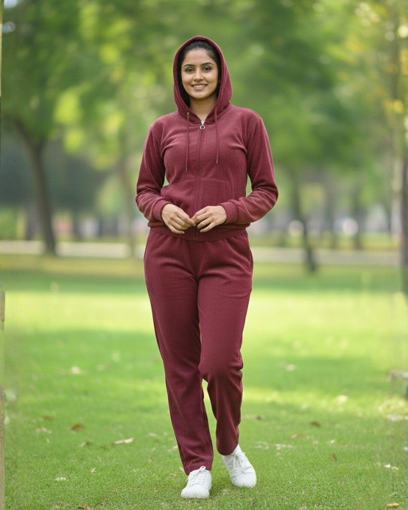 KRITI Women’s Premium Wine Cotrise Hooded Tracksuit