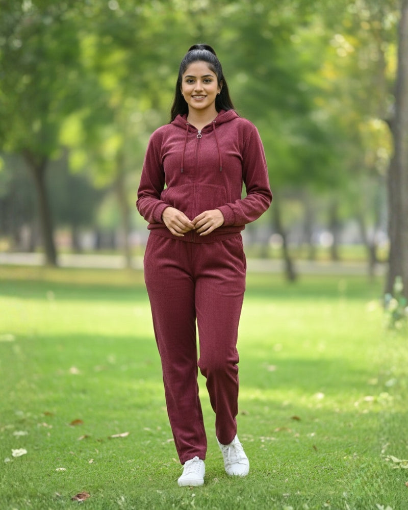KRITI Women’s Premium Wine Cotrise Hooded Tracksuit