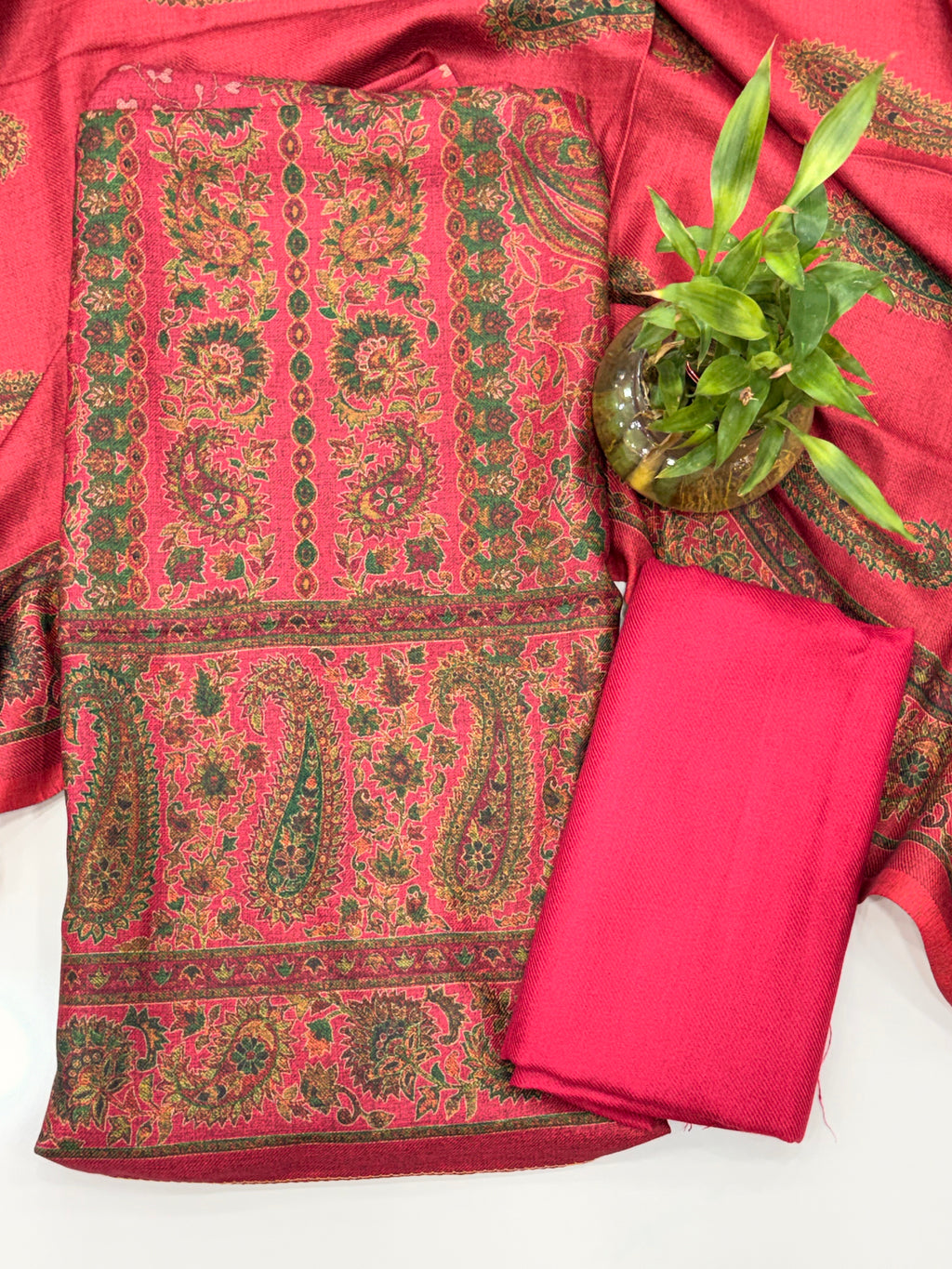 Designer Winter Woolen Unstitched Suit - Magenta