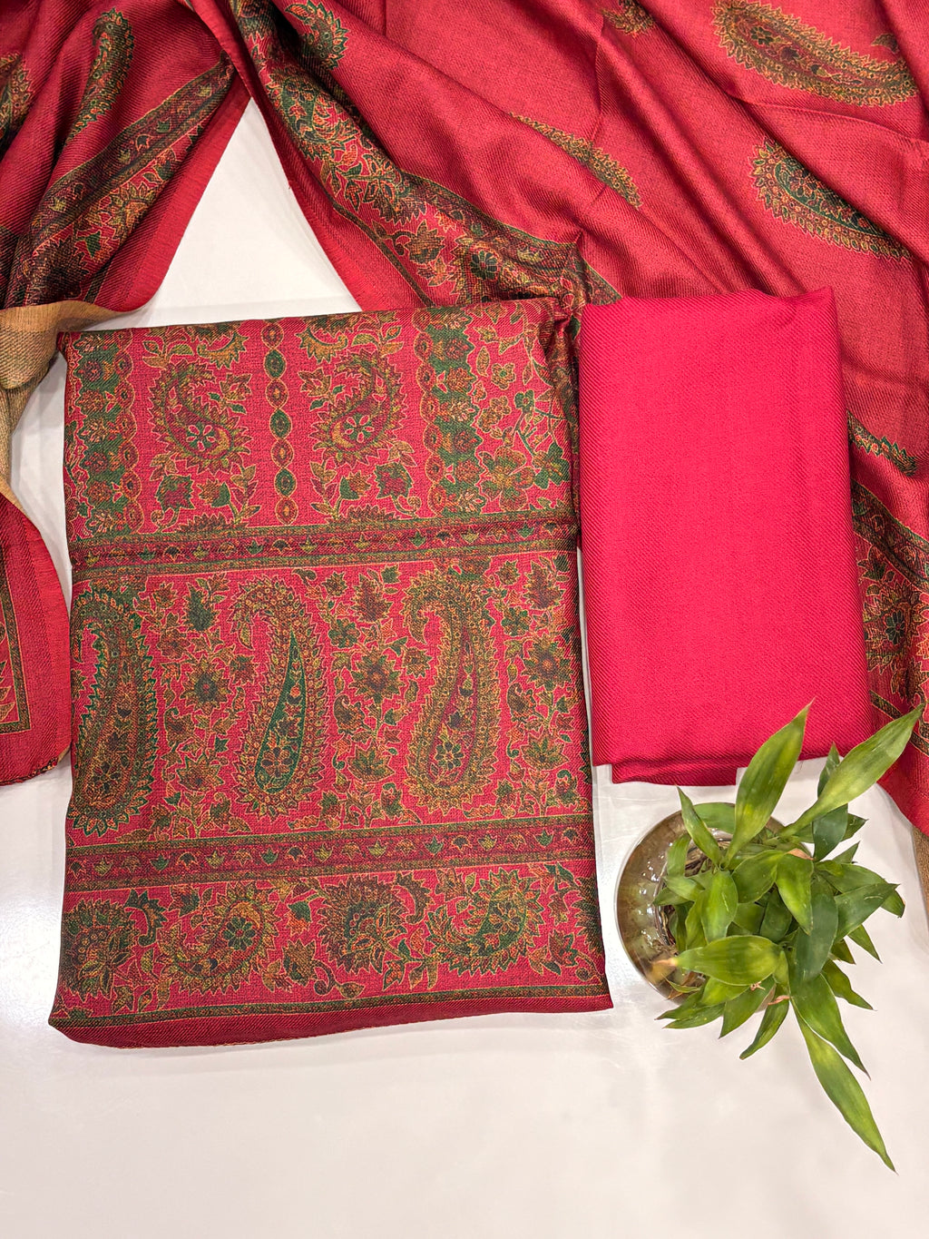 Designer Winter Woolen Unstitched Suit - Magenta