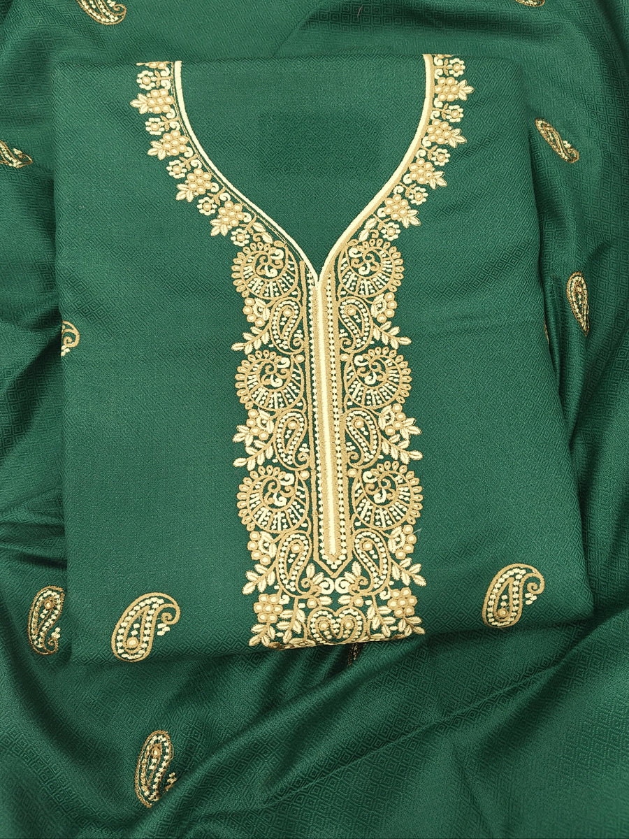 Embroidered Winter Woolen Unstitched Suit - Bottle Green