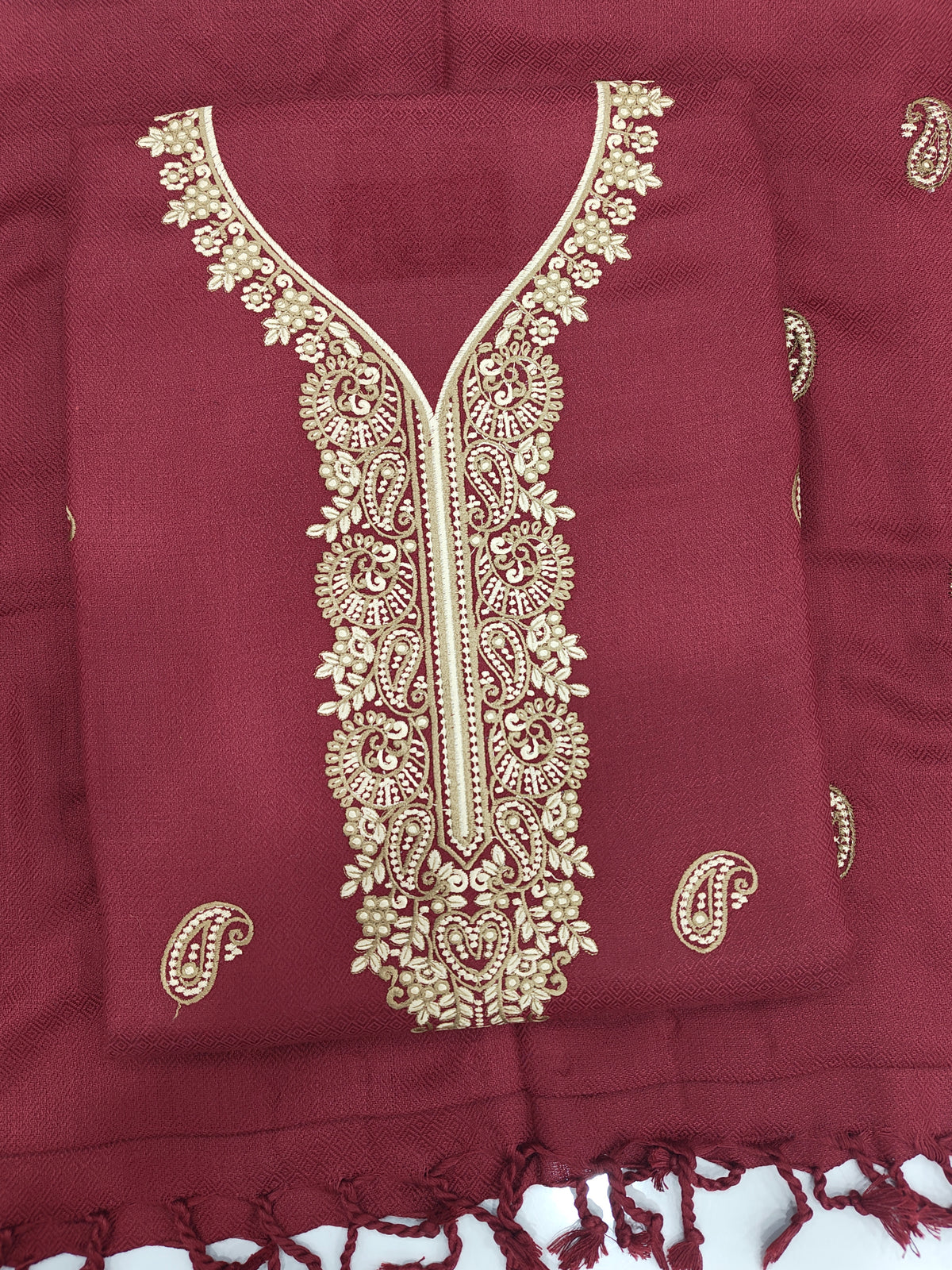 Embroidered Winter Woolen Suit Unstitched - Maroon