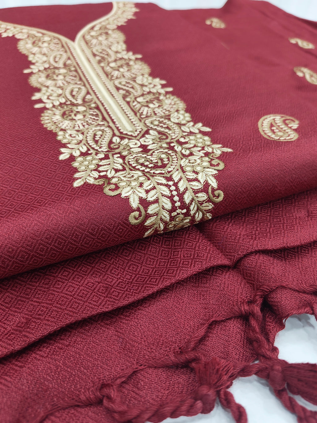 Embroidered Winter Woolen Suit Unstitched - Maroon