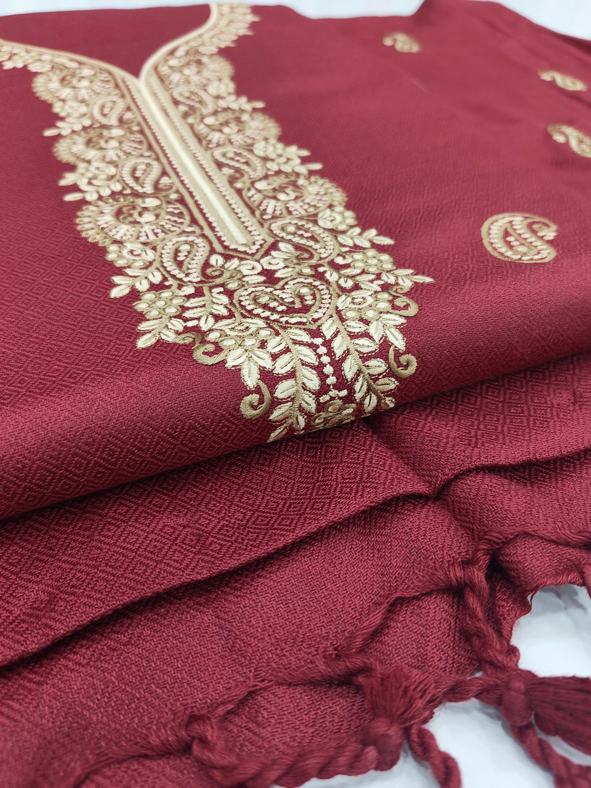 Embroidered Winter Woolen Suit Unstitched - Maroon