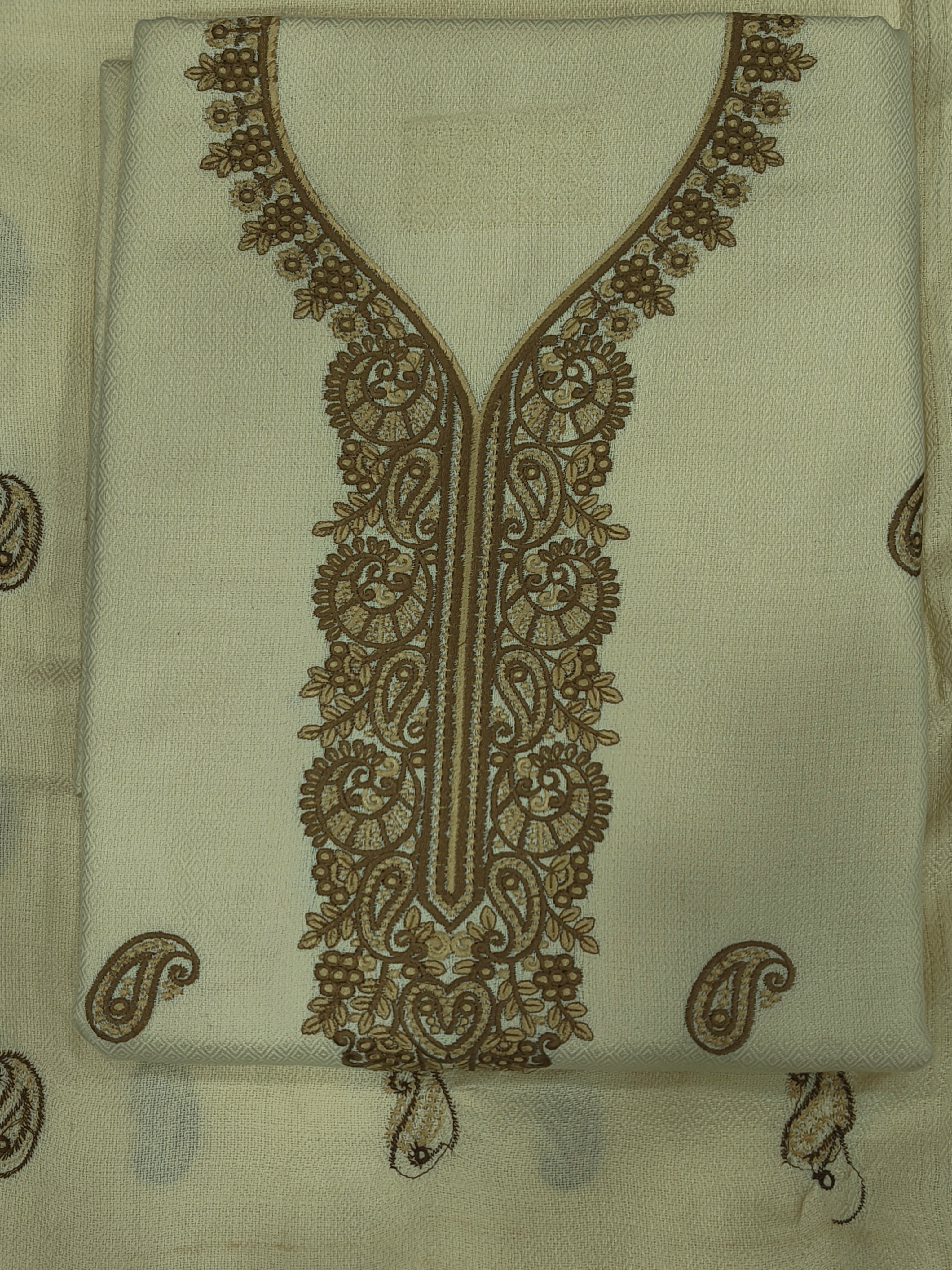Embroidered Winter Woolen Unstitched Suit - Off White