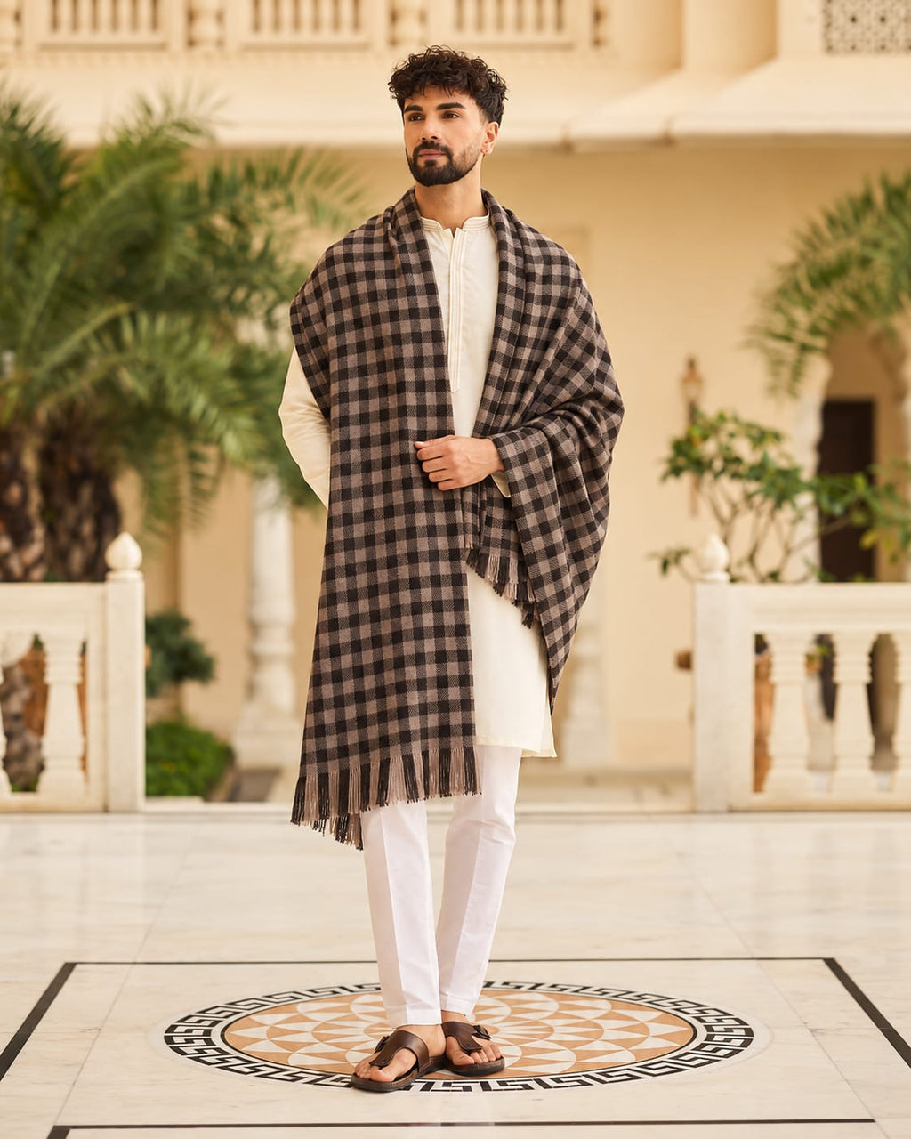 Traditional Check Winter Lohi For Men - Brown And Black