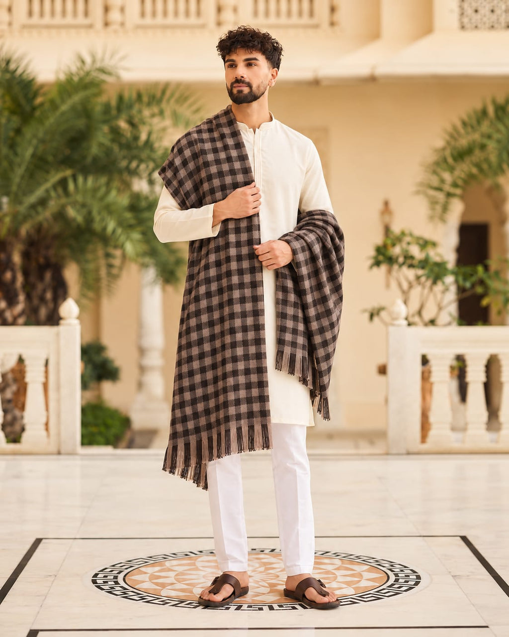 Traditional Check Winter Lohi For Men - Brown And Black