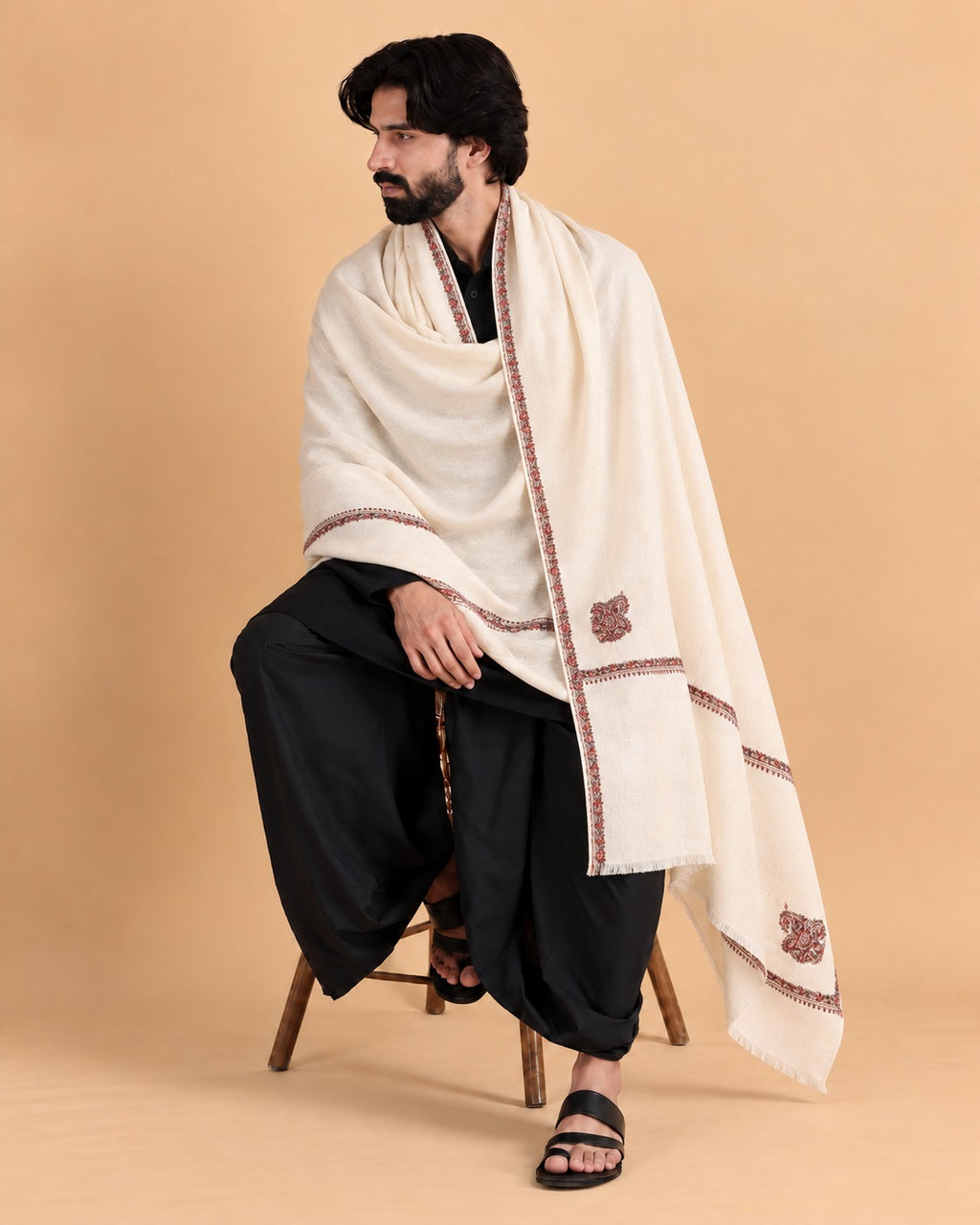Premium Pure Wool Lightweight Shawl Unisex - White