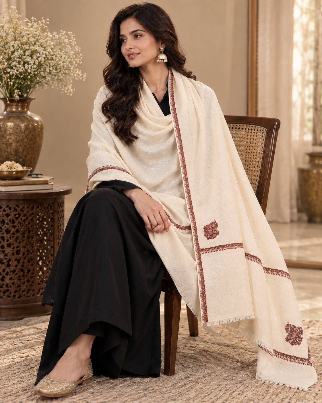 Premium Pure Wool Lightweight Shawl Unisex - White
