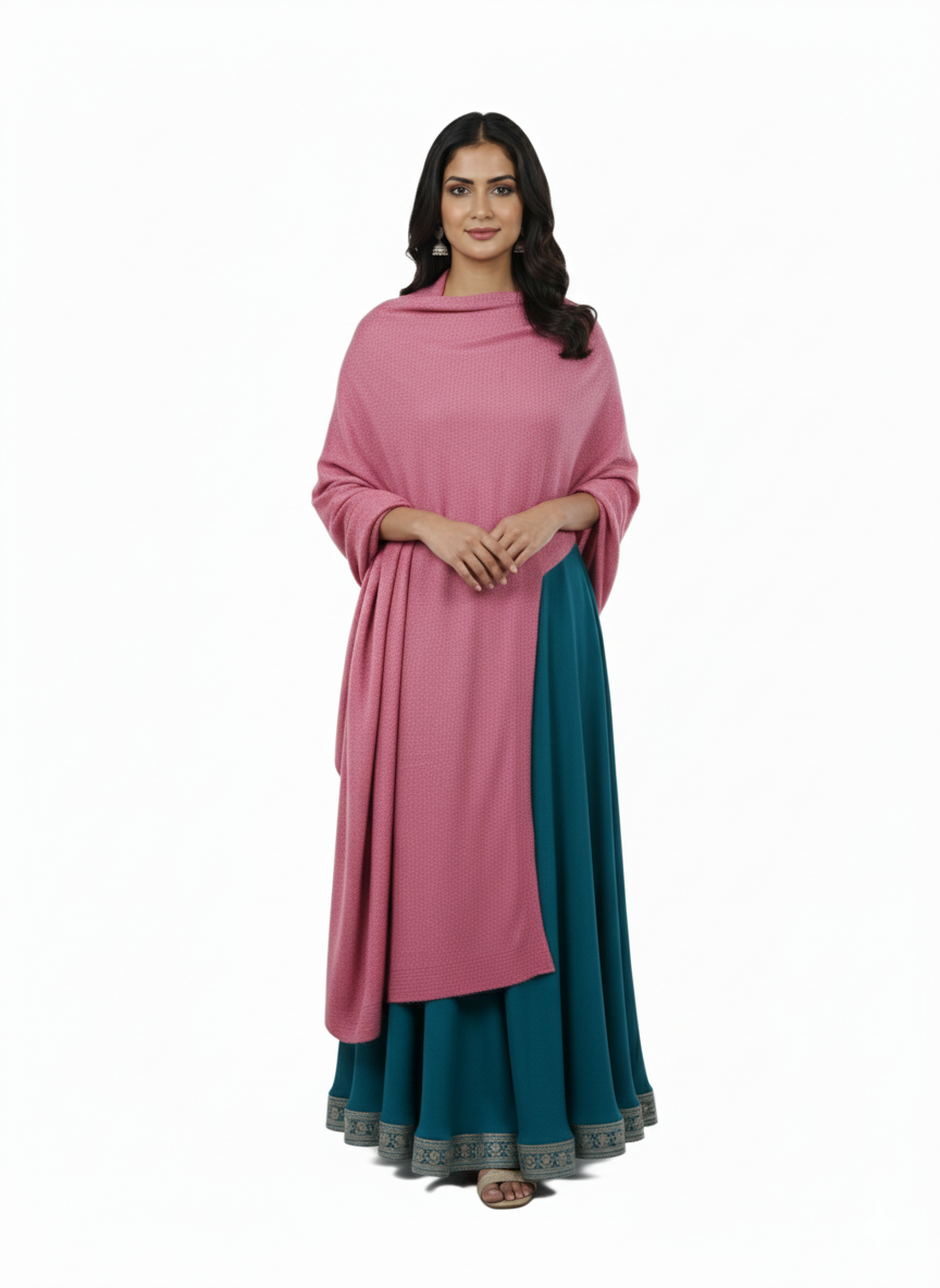 Woolen Zari Stole For Women Winterwear - Pink