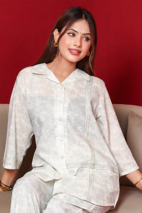 Collard Cotton Designer Printed Co-Ord Set - Pista