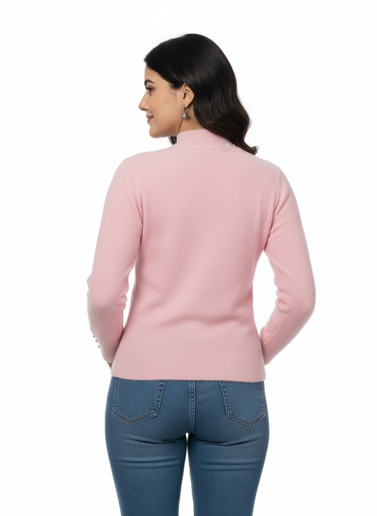 KRITI Winter Hair Wool Mock Neck Top Light Pink Colour For Women