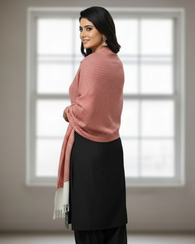 KRITI Stripes Design Warm Woolen Peach Color Shawl for Women