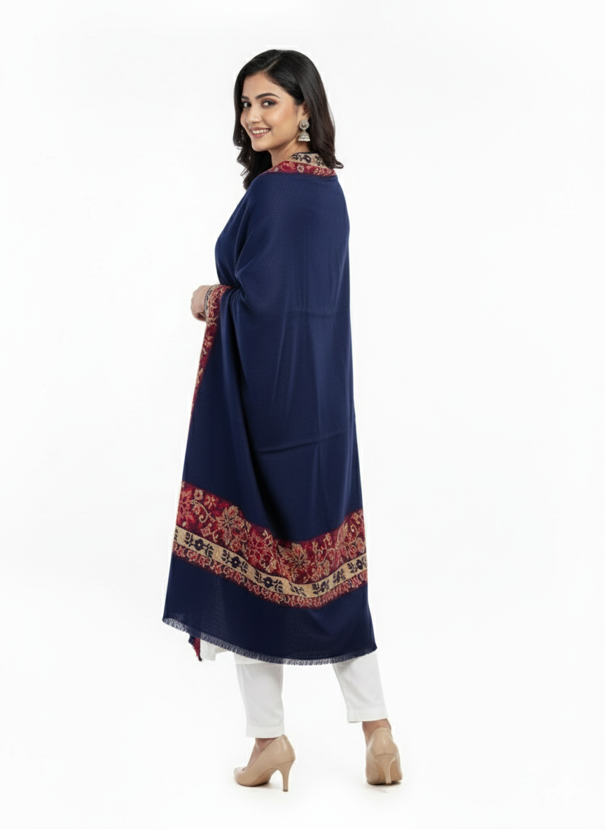 KRITI Border Design Woolen Navy Blue  Color Shawl for Women