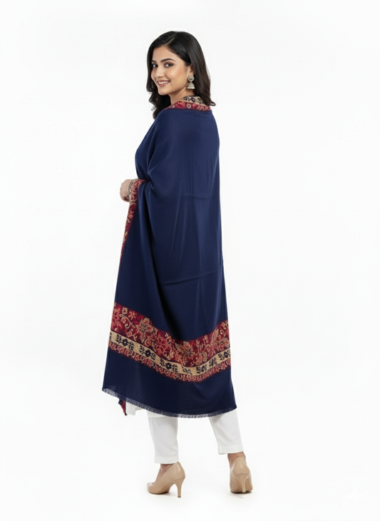 KRITI Border Design Woolen Navy Blue  Color Shawl for Women