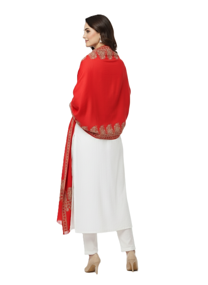 KRITI Border Design Woolen Red Color Shawl for Women