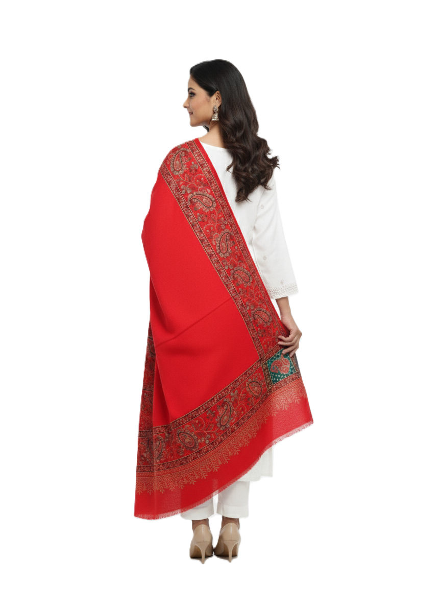 KRITI Border Design Woolen Red Color Shawl for Women