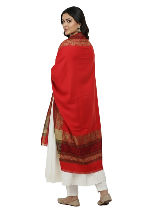 KRITI Border Design Woolen Red Color Shawl for Women
